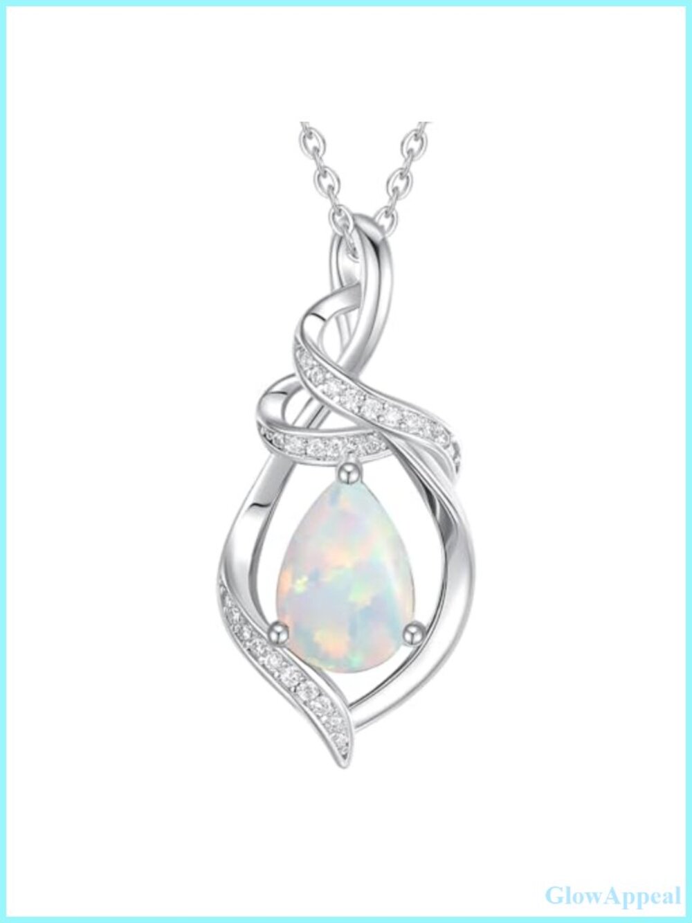 Sterling Silver Opal Teardrop Pendant Necklace Adjustable 16+2 Inches
